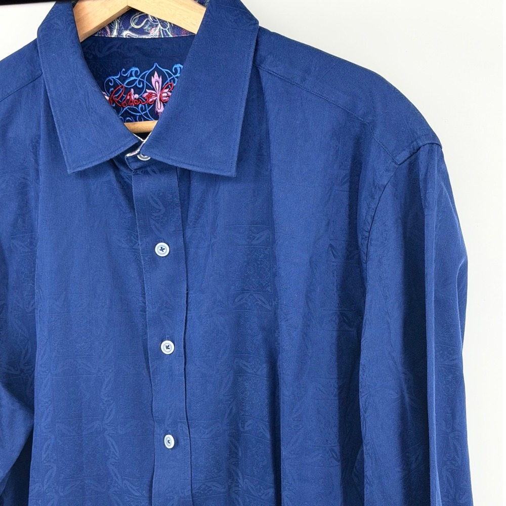 Robert Graham Mens XL Blue Damask Jacquard Long Sleeve Button Up  Paisley 0811